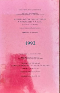 Affaire de certaines terres a phosphates a nauru (Nauru c Australie): Arret du 26 Juin 1992